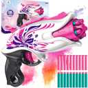 Soft Bullet Toy Pink Dart Blaster, 5-Dart Rotating Drum, 20 Darts, Kids Outdoor Toys Xmas Birthday Gifts for Girls Ages 6+ Years Old
