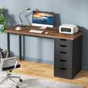 Tribesigns Computer Desk with 5 Drawers, 47 inches Rustic Brown Home Office Desk with Storage, Modern Simple Laptop Desk Study Writing Table for Small Spaces (1, Brown+Black)