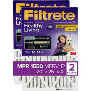 Filtrete 20x25x4(SlimFit), AC Furnace Air Filter, MPR 1550 DP, Healthy Living Ultra Allergen Deep Pleat, 2-Pack, Fits Lennox & Honeywell Devices (exact dimensions 19.5 x 24.5 x 3.75)