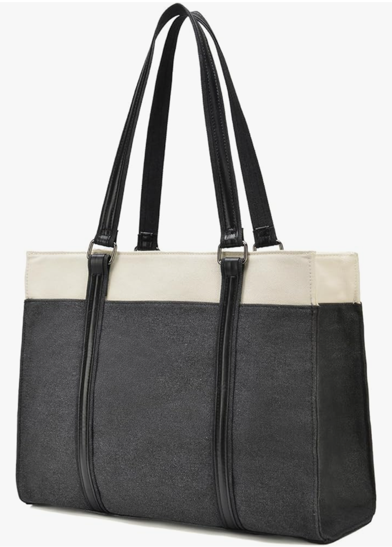 Barsine Women Laptop Tote Bag for Work Lightweight 15.6 Inch Canvas Two-Tone Satchel Handbag Purse