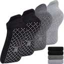 unenow Unisex Non Slip Grip Socks with Cushion for Yoga Pilates Barre Home & Hospital (Medium, 4 Pairs-2 Black/Dark Grey/Light Grey)