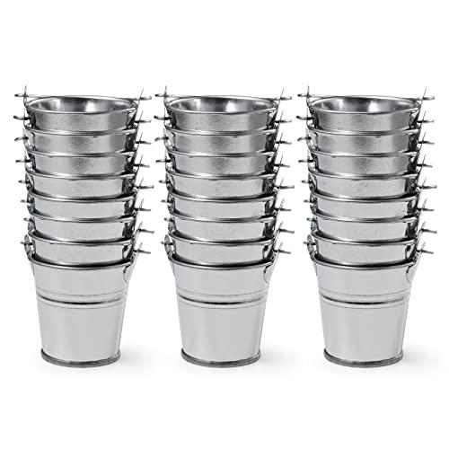 2.1" Galvanized Mini Tin Buckets – 24Pcs Silver Metal Buckets with Handle Best for Party Favors, Bridal Shower and Craft Projects (Silver, 2.1")