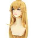 morvally Blonde Princess Cosplay Synthetic Wig with Crown and Earrings for Adult Women Long Wavy Costume Wig Set for Halloween Party (Adults Blonde)