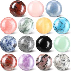 Nuenen 15 Pcs Gemstone Sphere Balls 1 Inch Polished Crystal Sphere Bulk Multi Style Witch Ball Tones Gemstones Pocket Palm Crystals for Witchcraft Meditation Reiki Balancing