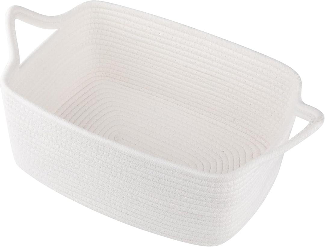 OIAHOMY Woven Basket, Gift Basket Empty with Gift Bags and Ribbons, Rope Baskets for Baby Showers, Storage Baskets with Handles for Nursery, Pet Toy Organizer - White (Medium: 13.5L*10W*6H)