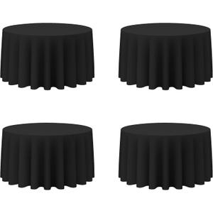 BRILLMAX Pack of 3 Black Round Tablecloths 120 Inch - Circle Bulk Linen Polyester Fabric Washable Table Cloth Cover for Wedding Reception Banquet Birthday Party Buffet Restaurant