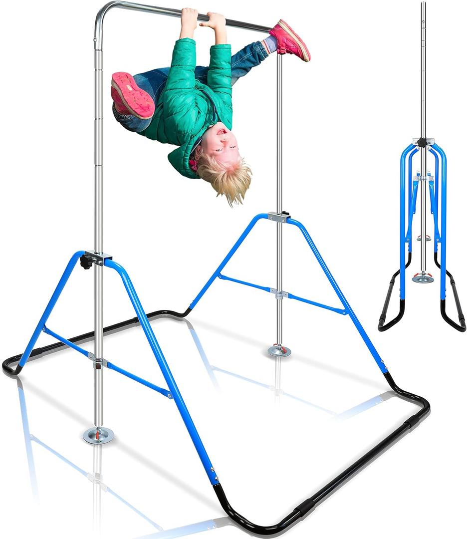 Kids Gymnastics Bar Adjustable Height Foldable Expandable Horizontal Gymnastic Training Equipment for Home, Indoor Toddlers Gym Set Monkey Bar Fun