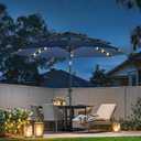 wikiwiki 10FT 3Tiers Solar Led Patio Umbrella, Sturdy Outdoor Market Umbrella for Deck, Pool, Garden w/Tilt, Crank, 32 LED Lights, 
Navy Blue