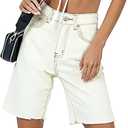 CHICZONE Womens Bermuda Jean Shorts Stretchy Mid Waisted Denim Shorts with Pockets (White, XL)
