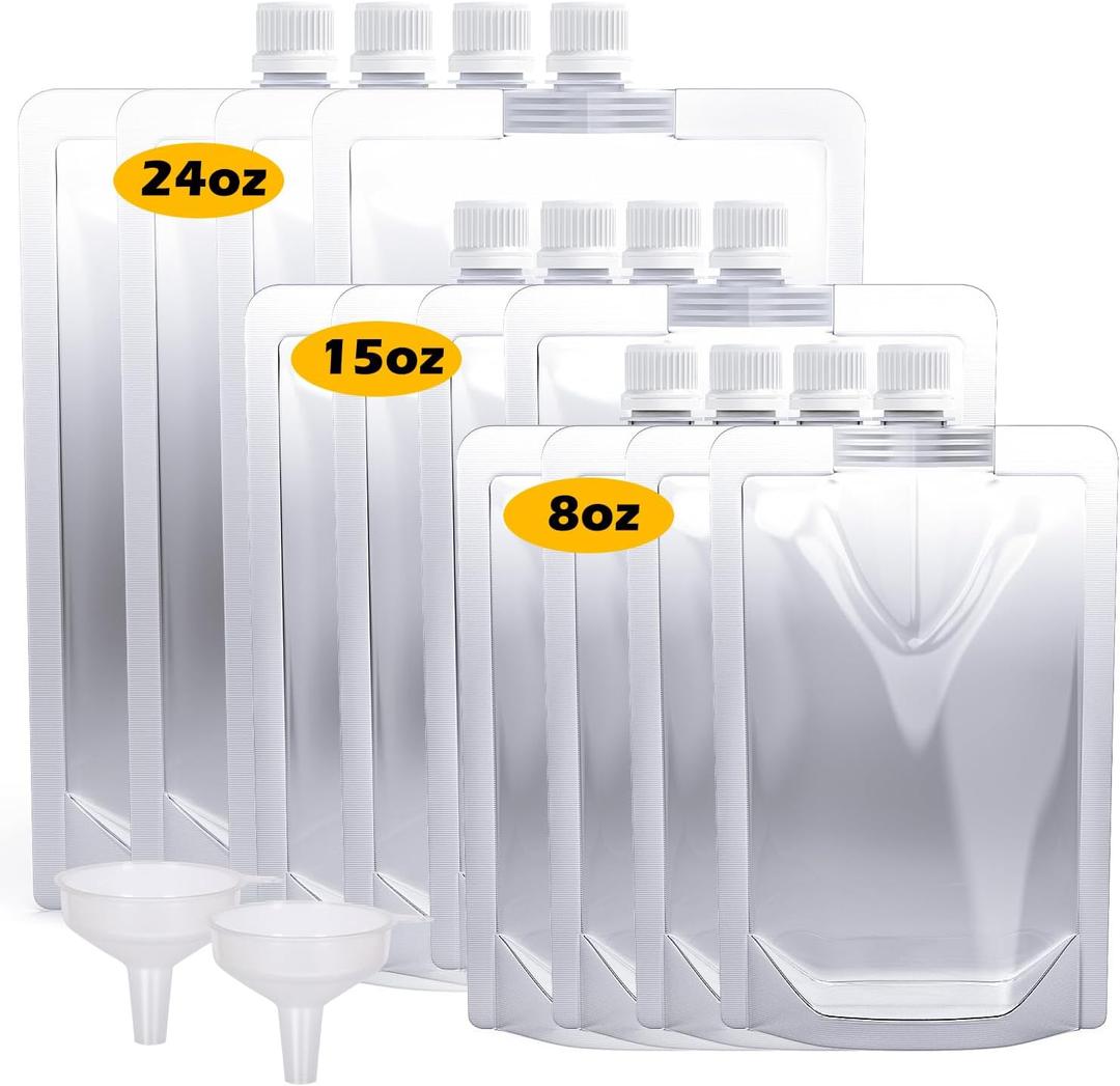 Keon Plastic Flasks - Rum Runners for Cruise,Concealable and Reusable Drink Bags, Leak-Proof, BPA-Free, Cruise Flask Kit for Travel, Outdoor Sports, Concerts, Events (12 Pcs,24oz x4,15oz x4,8oz x4,2Funnels)