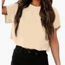 Tankaneo Women Short Sleeve Cropped T-Shirts Crew Neck Loose Crop Tops Summer Casual Drop Shoulder Basic Tees (Medium)