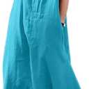 chouyatou Women's Summer Casual Sleeveless Cotton Sun Dress Maxi Tunic Tank Beach Dress with Pocket, Extra Large, Turqoise Blue 