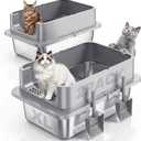 2 Pack XL Stainless Steel Cat Litter Box with Lid and High Sides, 24" L x 16" W x 12" H Extra Large Metal Cat Litter Boxes for multi-cat households, Leak-Proof, Odor-Resistant, Includes Scoop