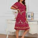 Womens House Dress Floral Print Nightgown with Pockets Mumu Dress S-3XL (Red, XL)