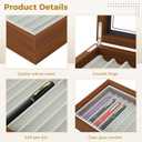 Pen Display Box, Elegant Walnut Fountain Pen Storage Case, 12 Slot Display, Smooth Woodgrain, Glass Cover, Smooth Metal Hinges Pen Display Case Ideal for Collectors