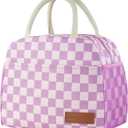 douyadady Lunch Bag Women/Men Lunch Box Women/Men (Purple+Pink Checkerboard)