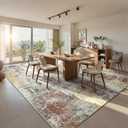 Living Room Rug 9x11 Beige Area Rugs Machine Washable Abstract Boho Large Rug Non-Slip Non-Shedding Faux Wool Indoor Vintage Carpet for Bedroom, Classroom, Dining Room, Kids Playroom