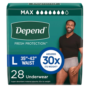 Depend Fresh Protection Adult Diapers, Incontinence Underwear for Men, Disposable, Maximum, Large, Grey, 28 Count