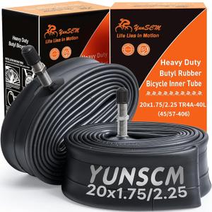 YUNSCM 2-PCS 20" Heavy Duty Bike Tubes 20x1.75/1.95/2.25 TR4A-40L Schrader Valve (45/57-406) 20" Bicycle Tubes Compatible with 20 x 1.75 20x1.90 20 x 1.95 20x2.0 20x2.125 20 x 2.25 Bike Tire Tubes