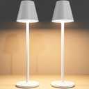 Timjorman 2-Pack Cordless Table Lamps - 5000mAh Rechargeable Battery Operated Desk Lamp, 3-Level Dimmable LED Night Light for Bedroom, Dining, Restaurant - Metal Design (White 2-Pack)