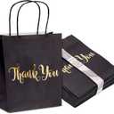 Sparkle and Bash 24 Pack Medium Black Thank You Party Favor Paper Goodie Gift Bags with Handles, Gold Foil
