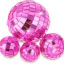 Grevosea 4 Pcs Disco Ball Cake Topper, Mini Disco Balls Birthday Cake Topper for Last Disco Bachelorette Party, Space Cowboy Birthday Party Supplies, 70s Bday Cake Decoration 3 Sizes(Pink)