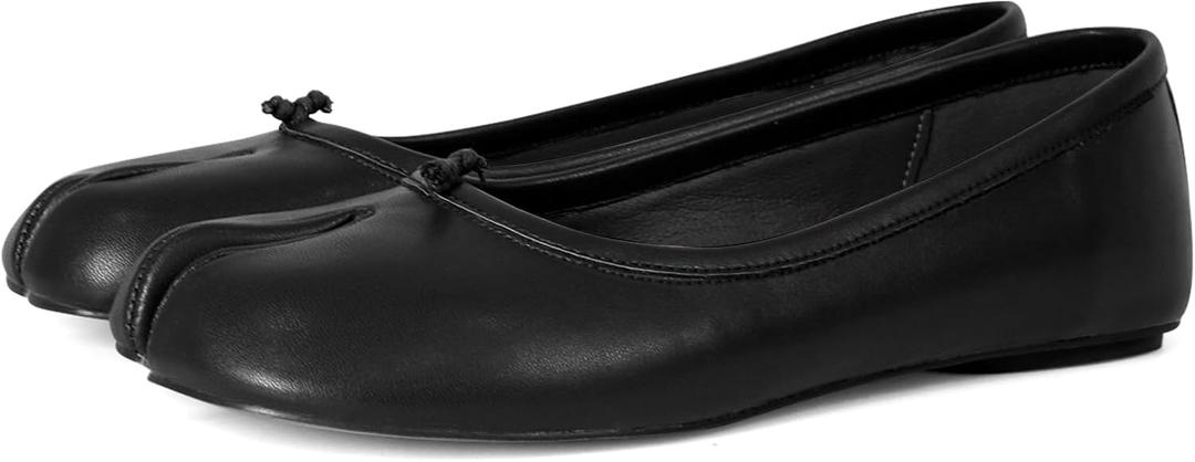 Tabi Ballet Flats Shoes for Women Rounde Toe Wide Width Split Toe Low Heel Comfortable Flats Shoes (8, Black)