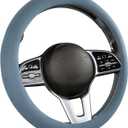 Suede Steering Wheel Cover with Upgraded Silicone Inner Ring, Anti Heat, Breathable, Anti-Slip, Leather Universal 14.5 to 15 inch Steering Wheel Cover (Pure Blue)