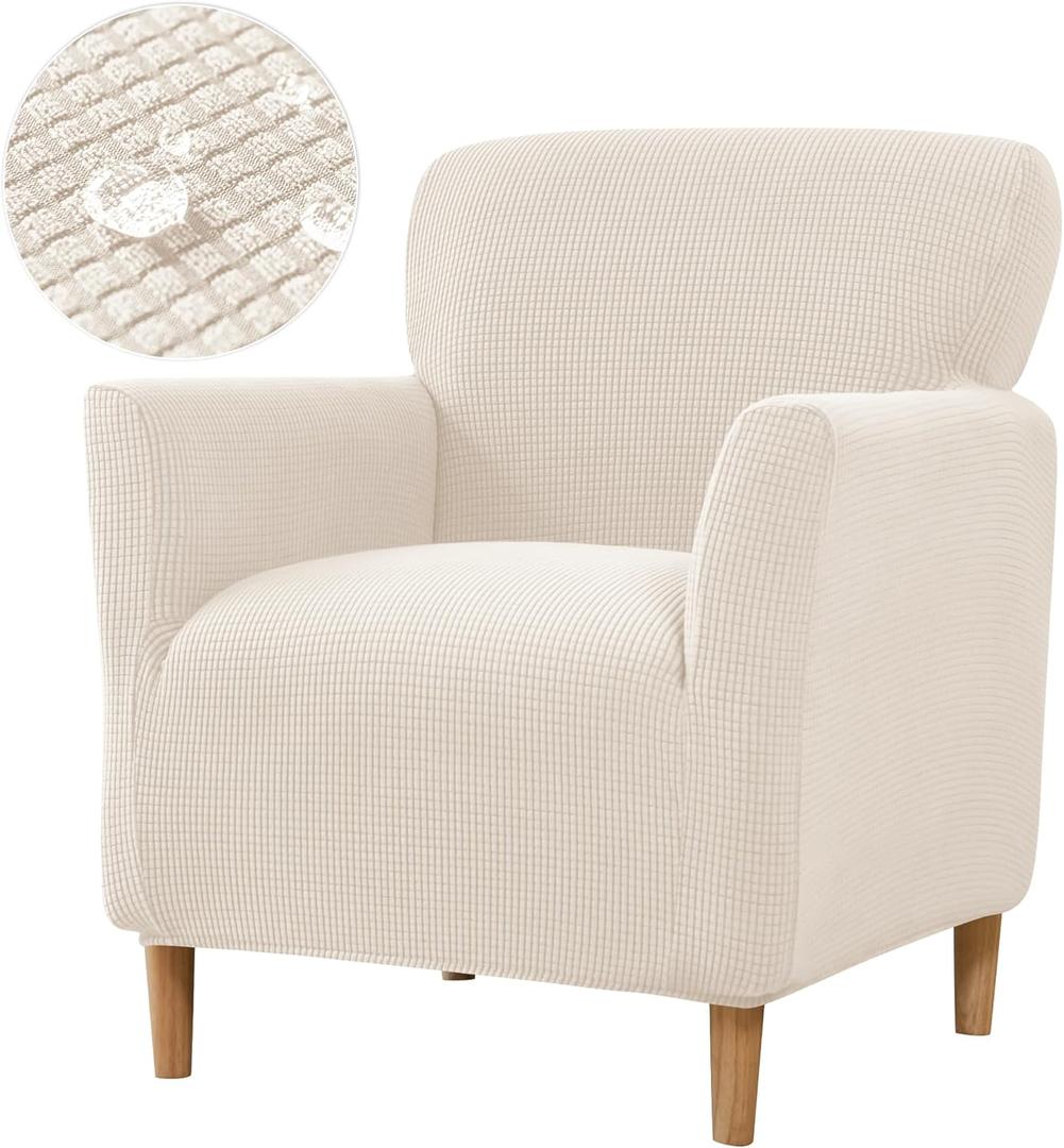 Jacquard Banquet Armchair Slipcovers Waterproof Chair Covers Armchair 1-Piece Stretch Chair Covers for Living Room Nonslip Outdoor Armchair CoverPets Friendly Furniture Protector,Beige