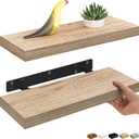 Ballucci Floating Shelves, 16" Wood Wall Shelf Set of 2, Invisible Brackets Floating Shelf Bathroom Wall Decor, Living Room, Bedroom, Kitchen, Nursery, 6" Deep, Natural Oak