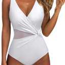 SUUKSESS Women Sexy Mesh Tummy Control One Piece Swimsuit Push Up Bathing Suit (White, XL)