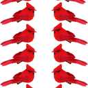 KLEWEE 12 Pcs Cardinal Birds for Crafts, Mini Cardinal Clip On Christmas Tree Ornaments Artificial Red Birds Decorations for Wreaths Centerpieces DIY Crafts, Red Velvet & Feathers