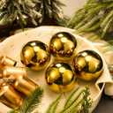 Bucherry 4 Pcs 3.15 Inch Gold Christmas Metal Ball Ornaments Indestructible Brass Ornaments Shatterproof Xmas Brass Decor Gold Christmas Decor for Tree Hanger Decorations