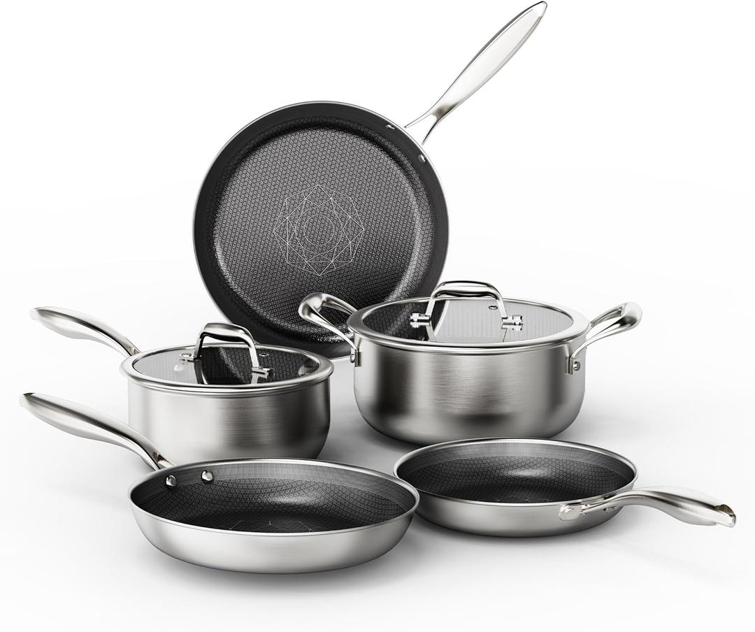COOKER KING Stainless Steel 7PCS Cookware Set, Pots and Pans Set, Non Stick, Frying Pans, Saucepans & Stock Pot with Lid, Non-Toxic, Induction, Oven, Dishwasher Safe