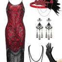 YESSA Women's Flapper Dresses 1920s,Great Gatsby Dresses Sequin Fringe Cocktail Dress Roaring 20s Dress for Harlem Nights M, Dark Red