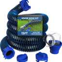 DUMPMAN RV Sewer Hose 15 FT, Sewer Hose for RV Camper RV, Sewer Hose Kit with Swivel Fitting - Includes 90 Degree Clear View Sewer Adapter, and 2 Storage Caps