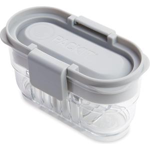 PackIt Mod Mini Bento Food Storage Container, Steel Gray, Shatterproof Crystal Clear Base, with Leak-resistant Divider and Lid, Microwavable, Dishwasher Safe, Designed for Snacks, 1 Cup Capacity