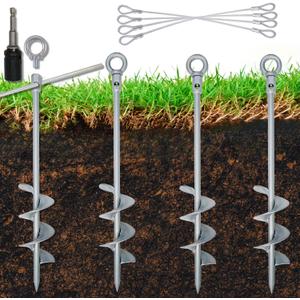 18 inch Ground Anchor Heavy Duty Earth Anchors Set Screw in for Mobile Home, Swing, Tent Trampoline Anchors Wind Resistant Tree Stakes and Supports with Drill Socket, 4 Pack