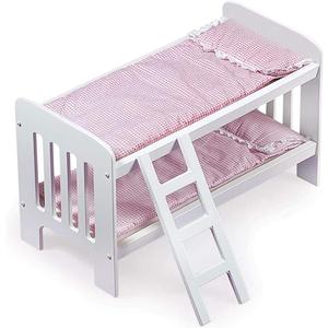 Badger Basket Doll Bunk Bed with Bedding & Ladder - Two Level Wooden Bed for Dolls, Includes Bedding & Accessories- White/Pink Gingham, 20