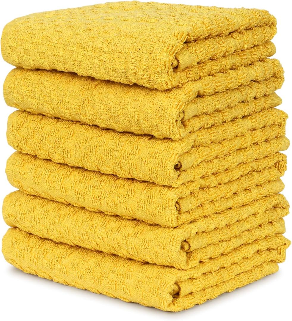 Terry Cloth Dish Towels for Kitchen - Set of 6 Absorbent Dish Cloth - Size 16 X 26 Inches Tea Towel - Decorative Fall Farmhouse Hand Dishcloths Set - Yellow Kitchen Towels