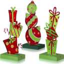 Frienda 3 Pcs Metal Christmas Table Decorations 5.21 Inch Lime Green and Red Table Centerpiece Christmas Tiered Tray Decor Rustic Farmhouse Tabletop Sign for Xmas Ball Gifts Home Desk Mantel Decor