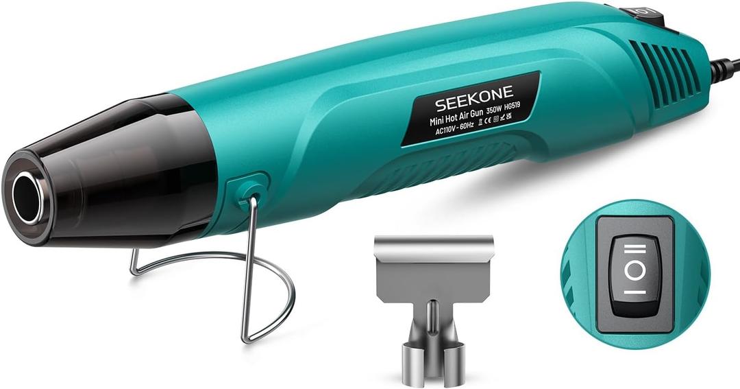 SEEKONE 350W Mini Heat Gun, Dual-Temp Model 500 & 842260 & 450Fast Heat Hot Air Gun with Overheat Protection and Reflector Nozzle for Heat Shrinking Tubes, Shaping, PVC Tubing4.9FT (Blue)