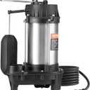 VEVOR Submersible Sump Pump, 0.75HP 5000GPH, 28 FT Lift Cast Iron Sewage Water Pump with 10 ft Power Cord and Automatic Float Switch, Stainless Steel for Clean Flooded Basement Yard Farm Sewer
