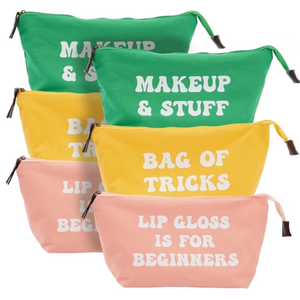 6 Pack Small Cosmetic Canvas Makeup Bags for Women with Zipper, 3 Colors and Designs (8 x 4 x 6 In)