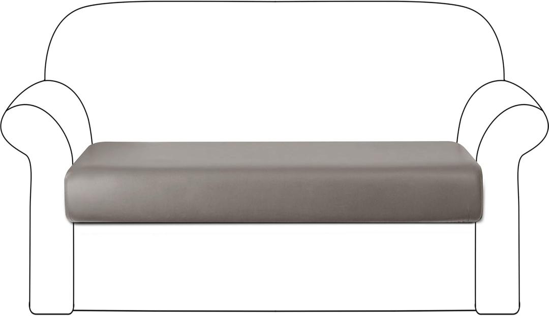 Couch Cushion Cover PU Leather Sofa Cushion Slipcover Stretch Waterproof Chair Seat Slipcover Furniture Protector (Loveseat Cushion, Taupe) (Pu Taupe)