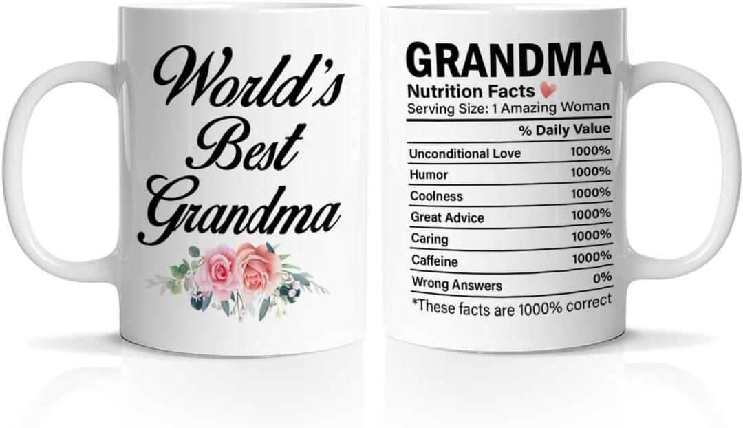 Hijie Grandma and Grammy Mug, World's Best Grandma Gift, Fun Mug for Grandmother, 11 Oz Ceramic Cup
