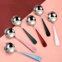 2 x Soup Spoons Stainless Steel, 18/10 Round Head Soup Spoons, Modern Thick Short handle 304 Stainless Steel Korean Spoon, Dinner Metal Spoons for Soup, Grain,Dessert,Milk,Tea,Coffee, 6.3 Inch, Set of 5