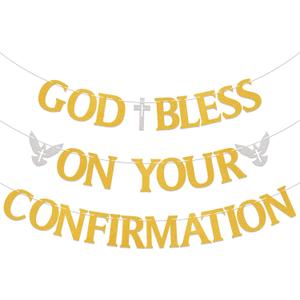 God Bless On Your Confirmation Banner - Baptism Baby Shower Decor, On Your Confirmation Decorations, Religious Christening Baby Shower Birthday Party Decorations