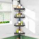 ALLZONE Rustproof Shower Caddy Corner for Bathroom,Bathtub Storage Organizer for Shampoo Accessories,4-Tier Adjustable Shelves with Tension Pole, 39 to 113 Inch, Black