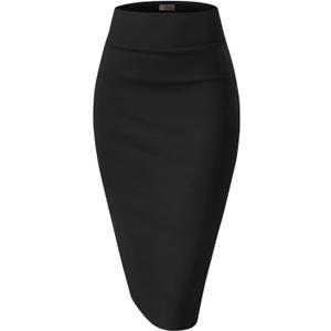 Hybrid & Company Women's Premium Nylon Ponte Stretch High Waist Pencil Suit Skirt Below Knee (Black, XL)